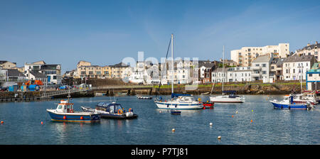 UK, Northern Ireland, Co Antrim, Portrush, boats moored in the harbour, panoramic Stock Photo