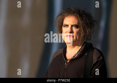 Hyde Park, UK. 7h July 2018, The Cure   Headlining British Summer Time celebrating their 40th anniversary, Featuring  Robert Smith, Simon Gallup, Roger O'Donnell UK.Hyde Park London. ©  / Alamy Live News Stock Photo