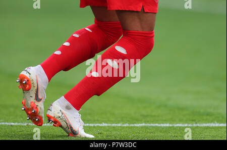 Moscow, Russia. 07th July, 2018. Kyle Walker socks ENGLAND SWEDEN V ENGLAND, 2018 FIFA WORLD CUP RUSSIA 07 July 2018 GBC9440 Sweden v England 2018 FIFA World Cup Russia Spartak Stadium Moscow STRICTLY EDITORIAL USE ONLY. If The Player/Players Depicted In This Image Is/Are Playing For An English Club Or The England National Team. Then This Image May Only Be Used For Editorial Purposes. No Commercial Use. Credit: Allstar Picture Library/Alamy Live News Stock Photo