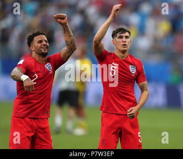 Moscow, Russia. 07th July, 2018. KYLE WALKER & JOHN STONES CELEBRATE SWEDEN V ENGLAND SWEDEN V ENGLAND, 2018 FIFA WORLD CUP RUSSIA 07 July 2018 GBC9456 2018 FIFA World Cup Russia Spartak Stadium Moscow STRICTLY EDITORIAL USE ONLY. If The Player/Players Depicted In This Image Is/Are Playing For An English Club Or The England National Team. Then This Image May Only Be Used For Editorial Purposes. No Commercial Use. Credit: Allstar Picture Library/Alamy Live News Stock Photo