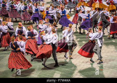 Riga, Latvia. 07th July, 2018. 07.07.2018. RIGA, LATVIA. Great Dance Concert 'Mara’s Country', during The Song and Dance Celebration. Credit: Gints Ivuskans/Alamy Live News Credit: Gints Ivuskans/Alamy Live News Stock Photo
