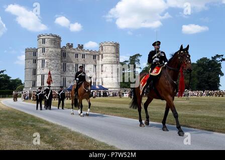 Dorset, UK. 8 July 2018. HRH Prince Edward, The Earl of Wessex, presents Royal Wessex Yeomanry South West Regiment First Guidon, Lulworth Castle, Dorset Credit: Finnbarr Webster/Alamy Live News Stock Photo