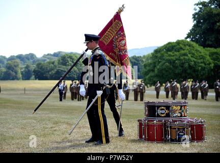 Dorset, UK. 8 July 2018. HRH Prince Edward, The Earl of Wessex, presents Royal Wessex Yeomanry South West Regiment First Guidon, Lulworth Castle, Dorset Credit: Finnbarr Webster/Alamy Live News Stock Photo