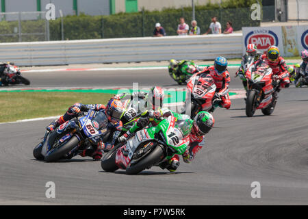 Misano, Italy. 08th July, 2018. July 8, 2018 - Turn 1, action during the WorldSBK Race 2 of the Pirelli Riviera Di Rimini Round on July 8 2018 at Misano World Circuit 'Marco Simoncelli'', Italy Credit: Dario Dominin/AFP7/ZUMA Wire/Alamy Live News Credit: ZUMA Press, Inc./Alamy Live News Stock Photo