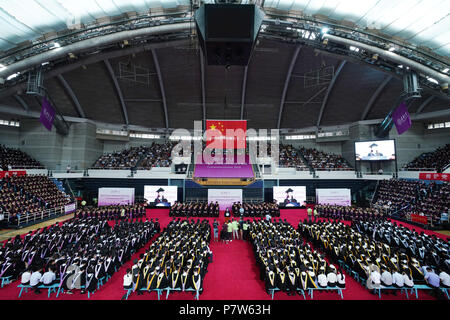 Beijing, China. 8th July, 2018. The 2018 commencement ceremony of Tsinghua University is held in Beijing, capital of China, July 8, 2018. Over 3,000 graduates attended the ceremony on Sunday. Credit: Ju Huanzong/Xinhua/Alamy Live News Stock Photo