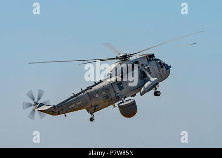 RNAS Yeovilton, UK. 7th July, 2018. The veteran Royal Navy Sea King ASaC7 Airborne early warning helicopter made it's final public appearance at the Yeovilton International Air Day. Credit: Neil Watkin / Alamy Live News Stock Photo