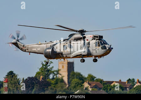 RNAS Yeovilton, UK. 7th July, 2018. The veteran Royal Navy Sea King ASaC7 Airborne early warning helicopter made it's final public appearance at the Yeovilton International Air Day. Credit: Neil Watkin / Alamy Live News Stock Photo