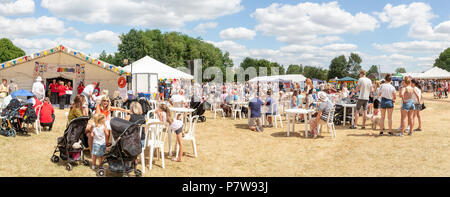 Cheshire, UK. 08 July 2018  – Stockton Heath Festival in Cheshire, England, UK, held their eleventh fete on the events field where hundreds of people braved the heatwave and enjoyed themselves Credit: John Hopkins/Alamy Live News Credit: John Hopkins/Alamy Live News Stock Photo