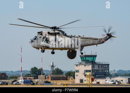 RNAS Yeovilton, UK. 7th July, 2018. The veteran Royal Navy Sea King ASaC7 Airborne early warning helicopter made it's final public appearance at the Yeovilton International Air Day. Credit: Neil Watkin / Alamy Live News Stock Photo