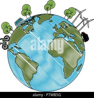 world planet earth with bicycle ecology Stock Vector