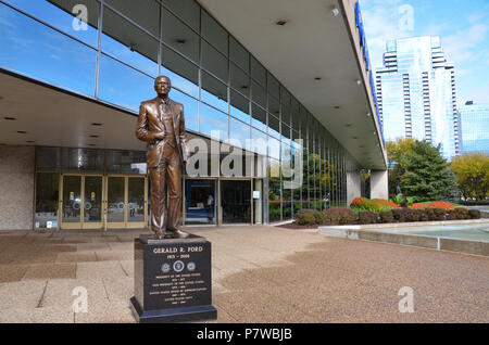 GRAND RAPIDS, MI / USA - OCTOBER 15, 2017:  The Gerald R. Ford Presidential Museum, shown here, is hosting an exhibit of Betty Ford in 2018, the 100th Stock Photo