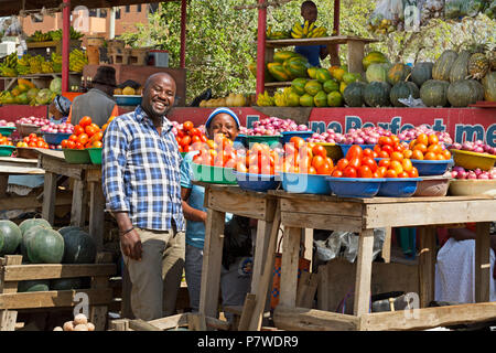 Street Vendors, Roadside Fruit and Vegetable Market, Ankole region, Uganda, East Africa Stock Photo