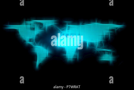 Blue abstract global dot map background. Radial gradient. Modern design wallpaper for report and project presentation template. Technology abstract Stock Photo