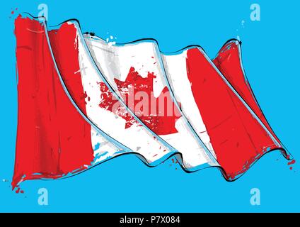 Vector grange Illustration of a Canadian waving Flag. All elements neatly on well defined layers Stock Vector