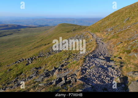 One of the breathtaking views on one of the footpaths on the way up to Ingleborough Mountain top in the Yorkshire Dales National Park. Stock Photo