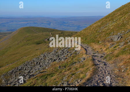 One of the breathtaking views on one of the footpaths on the way up to Ingleborough Mountain top in the Yorkshire Dales National Park. Stock Photo