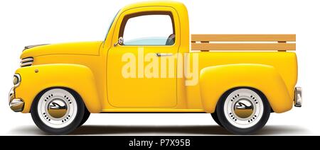 retro yellow pickup Stock Vector