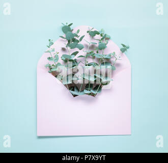 Envelope with eucalyptus leaves Stock Photo
