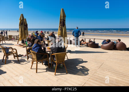 Open terrace of cafe on Jurmala beach, Latvia Stock Photo