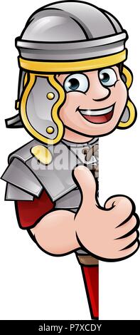 Cartoon Ancient Roman Peeking Around Sign Stock Vector