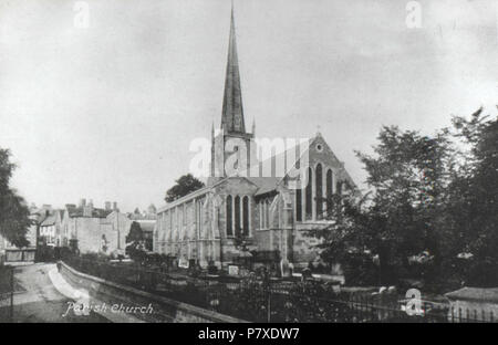 English: St. Mary's church from the south east view in whitecross street. Monmouth Museum Identification Number: M2382.6 . 353 St Mary's Priory Church, Monmouth (b-w) Stock Photo