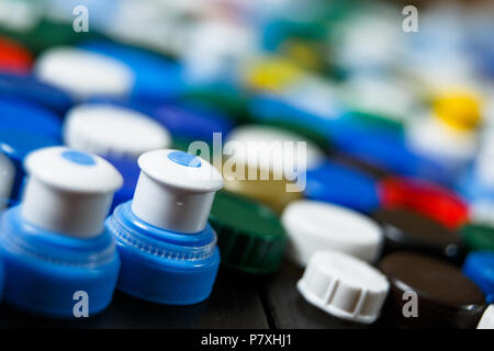 Collection of various colorful plastic screw caps Stock Photo