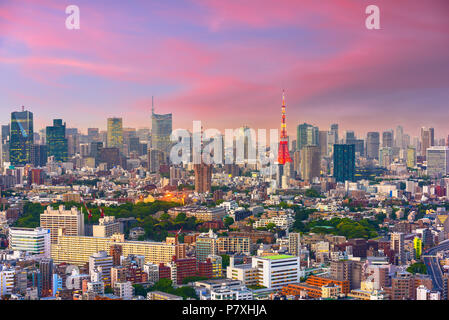 Tokyo, Japan cityscape and tower at dusk from the Ebisu district. Stock Photo