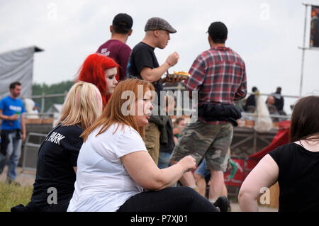 Friends at the Download rock music festival, Castle Donington, East Midlands, UK Stock Photo