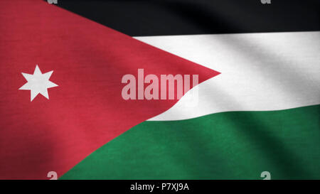 Jordan flag waving seamless loop. Jordan flag waving in the wind. Background with rough textile texture. Animation loop. Jordanian loopable flag with highly detailed fabric texture Stock Photo