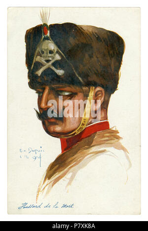 French historical postcard: The Prussian cavalry, hussars of death (Totenkopfhusaren), symbol of a death's head on a fur hat. world war one 1914-1918 Stock Photo