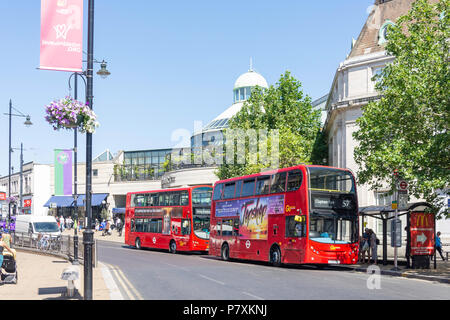 Double-decker buses on The Broadway, Wimbledon, London Borough of Merton, Greater London, England, United Kingdom Stock Photo