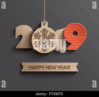 Modern creative card for happy new year 2019 paper design. Perfect for presentations, flyers and banners, leaflets, postcards and posters. Vector illustration EPS10. Stock Vector