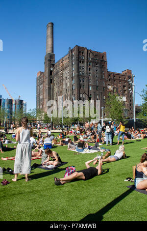 Domino Park is a 6-acre public park in the Williamsburg neighborhood of Brooklyn, New York City. Stock Photo