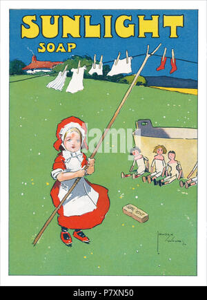 Vintage British magazine insert for Sunlight Soap, illustrated by Lawson Wood. Stock Photo