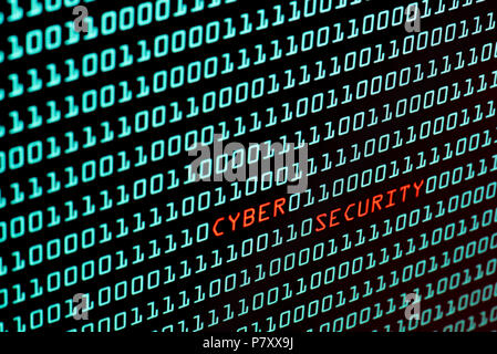 Cyber Security text and binary code concept from the desktop computer screen, selective focus, Security Technology concept, internet hacker concept Stock Photo