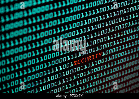 Security text and binary code concept from the desktop computer screen, selective focus, Security Technology concept, internet hacker concept Stock Photo