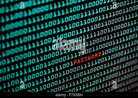 Password text and binary code concept from the desktop computer screen, selective focus, Security Technology concept, Internet Hacker concept Stock Photo