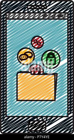 doodle smartphone technology with folder file app Stock Vector