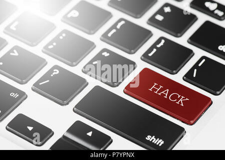 "HACK" Red button keyboard on laptop computer for Business and Technology concept Stock Photo