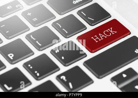 "HACK" Red button keyboard on laptop computer for Business and Technology concept Stock Photo