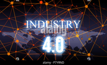 Industrial 4.0 bacgkground. Abstract background and Technology concept. Smart network connection and Internet of thing theme. Gear and World map backg Stock Photo
