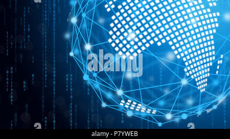 Blue technology circle and computer science abstract background with blue and binary code matrix. Business and Connection. Futuristic and Industry 4.0 Stock Photo