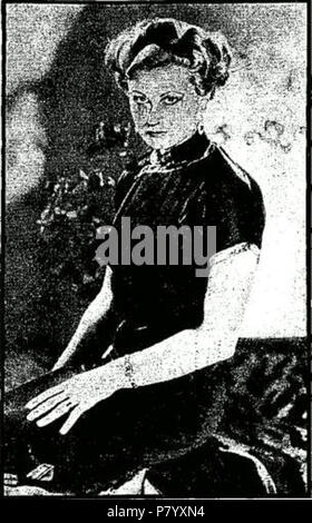A poor-quality reproduction of a newspaper image of Lydia Cecilia Hill (1913-1940) from a front-page Daily Express article dated May 26 1938. The article is titled 'Dance girl and sultan romance'. She was a favourite of the Sultan of Johor from 1934 to 1940. The pose may indicate an engagement photograph, as Miss Hill is wearing Johor national dress and apparently showing an engagement ring. The image has been microfilmed then scanned (or photocopied then scanned) for the online archive; the microfilm process accounts for the poor quality. 26 May 1938 253 Lydia Cecilia Hill Daily Express 1938