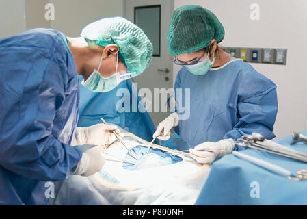 Doctor and assistant nurse operating for rescue patient from dangerous emergency case. Hospital and Surgery Concept. Health care and Medical concept.  Stock Photo