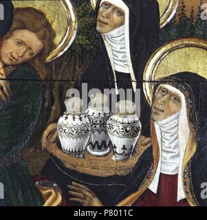 Retablo de la Transfiguración, 1445-1452. Detalle del descendimiento de la cruz. Pintura al temple sobre tabla. Catedral de Barcelona. Stock Photo