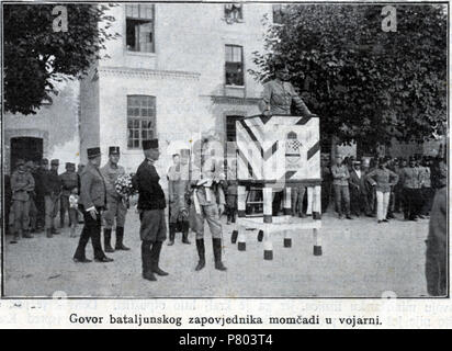 English: Commander's speech in Military Barracks of the Royal Croatian Home Guard, Zagreb, 1915 . 1915 274 Military Barracks Royal Croatian Home Guard 1915 Stock Photo