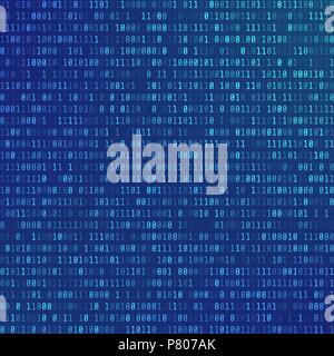 Binary computer code. Abstract Technology background. Stream of zeros and ones. Programming encoded information. Matrix of numbers on blue background. Stock Vector