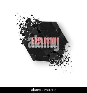 Geometric hexagon banner with space for text. Geometric background. Abstract explosion of black hexagon shape. Vector illustration isolated on white Stock Vector