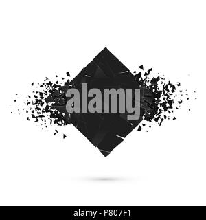 Cube destruction. Squared black banner with space for text. Abstract shape explosion. Vector illustration isolated on white backgrond Stock Vector
