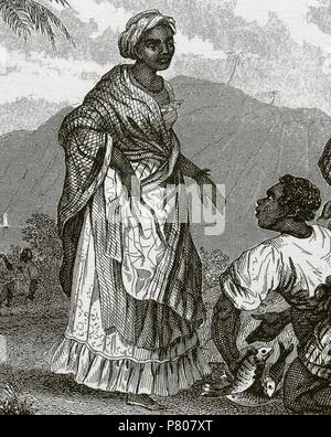 Black woman and man. Engraving, 19th century. Stock Photo